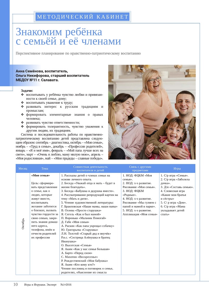 Знакомим ребёнка с семьёй и её членами