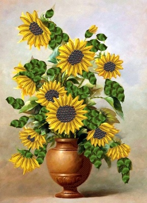 Набор для вышивания лентами «Подсолнухи в вазе», размер А3