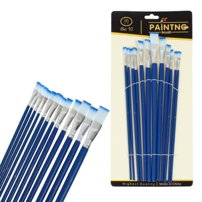 Набор кистей Bo Yi нейлон, плоские, 12 шт, синий