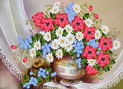 Набор для вышивания лентами «Букет из полевых цветов», размер А3