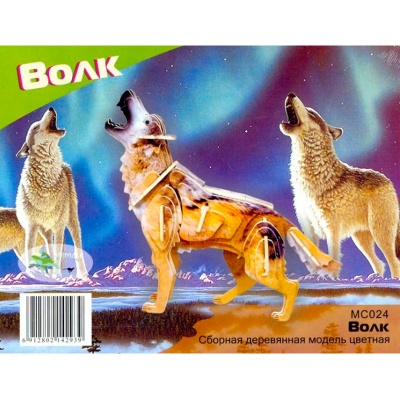 Сборная деревянная модель «Волк» МС024 цветной, Чудо-дерево