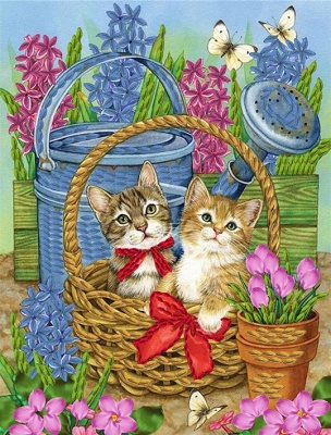 Набор для вышивания лентами «Кошечки в корзинке», размер А4