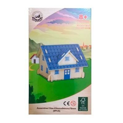 Сборная деревянная модель «Европейский дом» голубой, Чудо-дерево