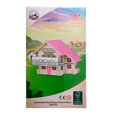 Сборная деревянная модель «Европейский дом» розовый, Чудо-дерево